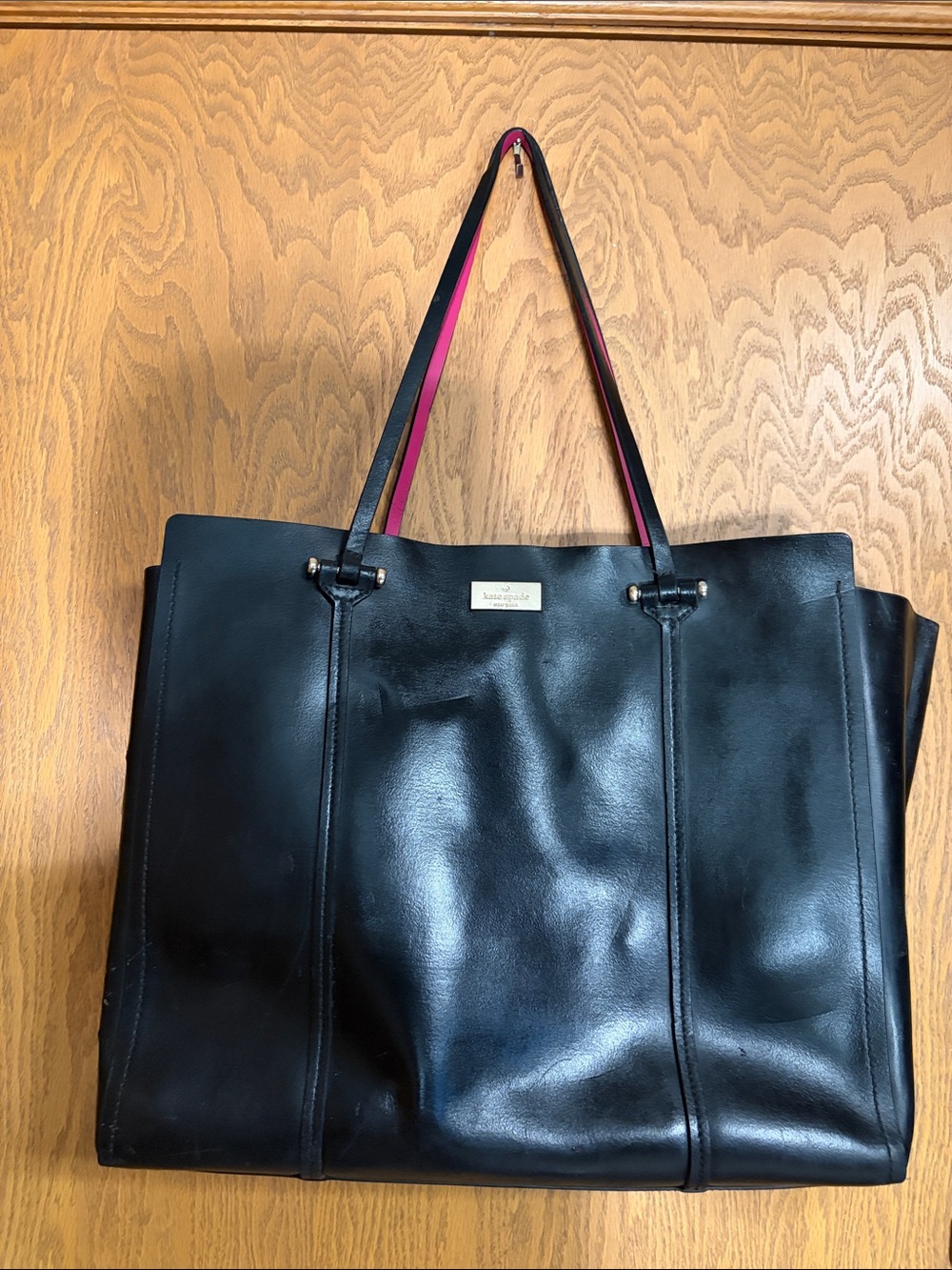 Kate Spade Arbour Hill Black Tote w/ Pink interior & Straps. 15”x 11”x5” GUC
